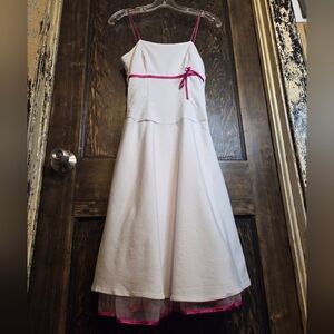 *Vntg* Y2k B.Darlin White Midi Dress with Pink Trim